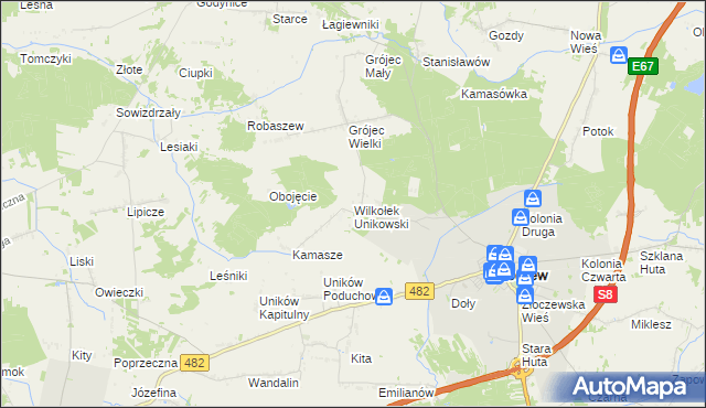 mapa Wilkołek Unikowski, Wilkołek Unikowski na mapie Targeo