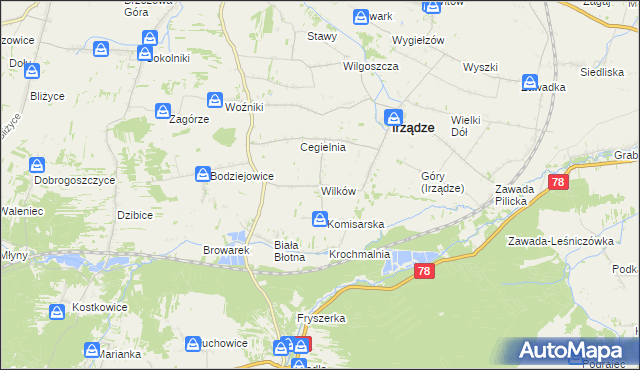 mapa Wilków gmina Irządze, Wilków gmina Irządze na mapie Targeo