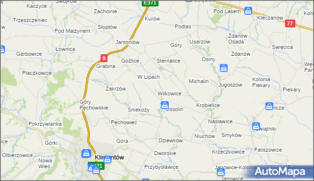 mapa Wilkowice gmina Klimontów, Wilkowice gmina Klimontów na mapie Targeo