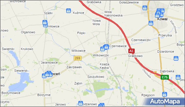 mapa Wilkowiczki gmina Choceń, Wilkowiczki gmina Choceń na mapie Targeo