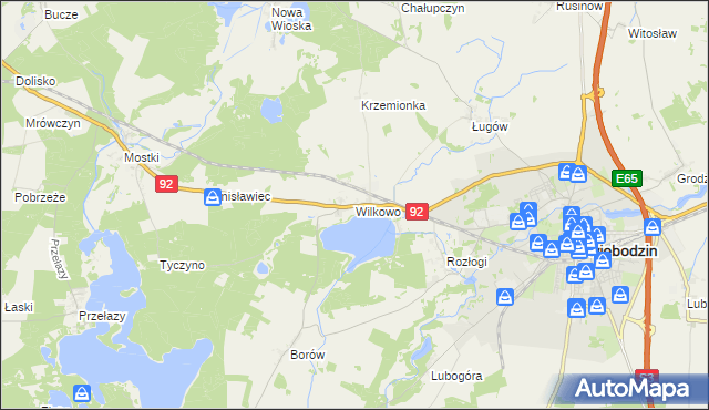 mapa Wilkowo gmina Świebodzin, Wilkowo gmina Świebodzin na mapie Targeo