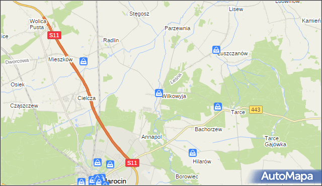 mapa Wilkowyja gmina Jarocin, Wilkowyja gmina Jarocin na mapie Targeo