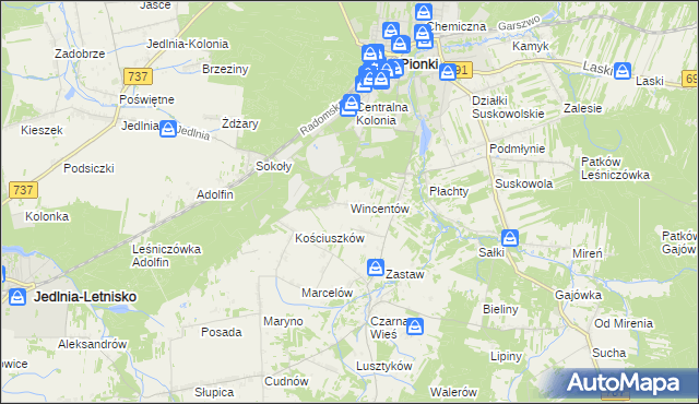mapa Wincentów gmina Pionki, Wincentów gmina Pionki na mapie Targeo