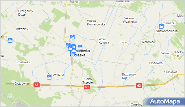 mapa Wiski gmina Komarówka Podlaska, Wiski gmina Komarówka Podlaska na mapie Targeo