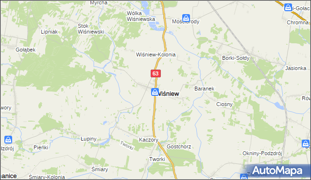 mapa Wiśniew powiat siedlecki, Wiśniew powiat siedlecki na mapie Targeo