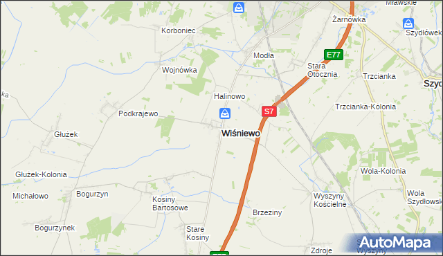 mapa Wiśniewo powiat mławski, Wiśniewo powiat mławski na mapie Targeo