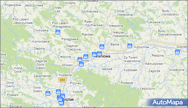 mapa Wiśniowa powiat strzyżowski, Wiśniowa powiat strzyżowski na mapie Targeo