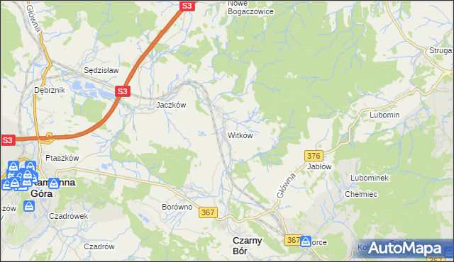 mapa Witków gmina Czarny Bór, Witków gmina Czarny Bór na mapie Targeo