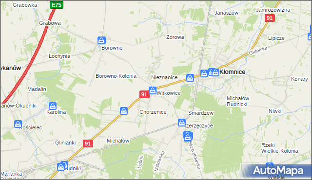 mapa Witkowice gmina Kłomnice, Witkowice gmina Kłomnice na mapie Targeo