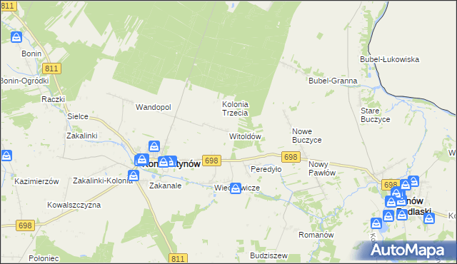 mapa Witoldów gmina Konstantynów, Witoldów gmina Konstantynów na mapie Targeo