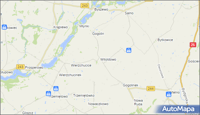 mapa Witoldowo gmina Koronowo, Witoldowo gmina Koronowo na mapie Targeo