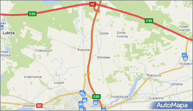 mapa Witosław gmina Świebodzin, Witosław gmina Świebodzin na mapie Targeo