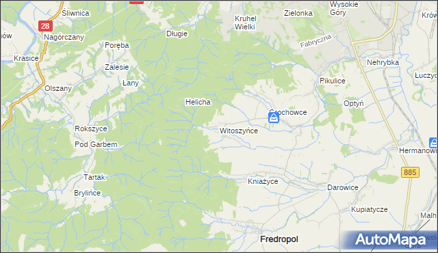 mapa Witoszyńce, Witoszyńce na mapie Targeo