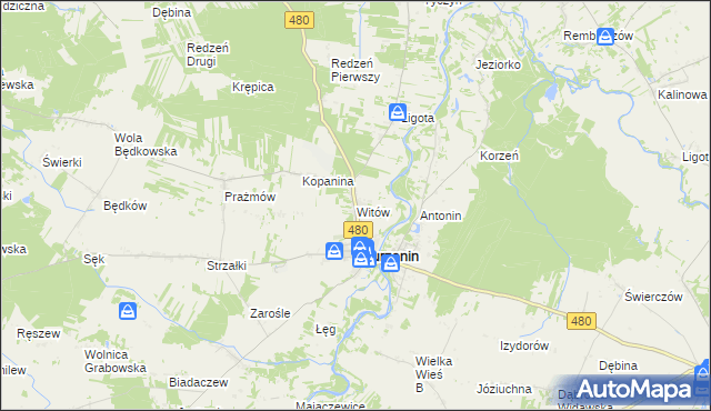 mapa Witów gmina Burzenin, Witów gmina Burzenin na mapie Targeo