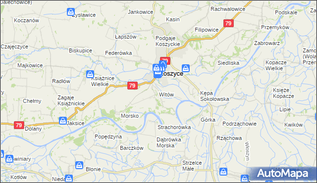 mapa Witów gmina Koszyce, Witów gmina Koszyce na mapie Targeo