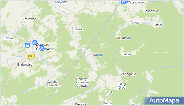 mapa Witowo gmina Dubicze Cerkiewne, Witowo gmina Dubicze Cerkiewne na mapie Targeo