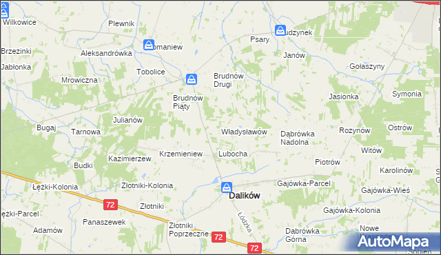 mapa Władysławów gmina Dalików, Władysławów gmina Dalików na mapie Targeo