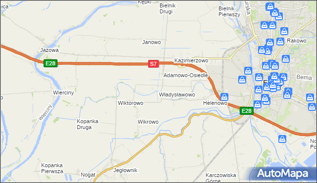 mapa Władysławowo gmina Elbląg, Władysławowo gmina Elbląg na mapie Targeo