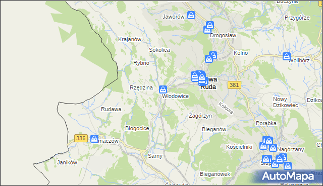 mapa Włodowice gmina Nowa Ruda, Włodowice gmina Nowa Ruda na mapie Targeo