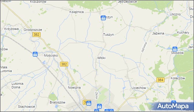 mapa Włóki gmina Dzierżoniów, Włóki gmina Dzierżoniów na mapie Targeo