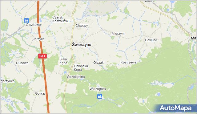 mapa Włoki gmina Świeszyno, Włoki gmina Świeszyno na mapie Targeo