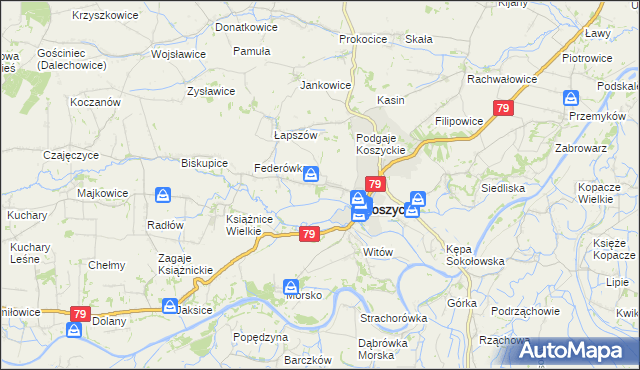 mapa Włostowice gmina Koszyce, Włostowice gmina Koszyce na mapie Targeo