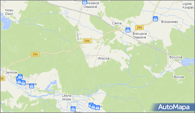 mapa Wójcice gmina Jelcz-Laskowice, Wójcice gmina Jelcz-Laskowice na mapie Targeo