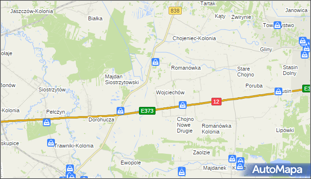 mapa Wojciechów gmina Siedliszcze, Wojciechów gmina Siedliszcze na mapie Targeo