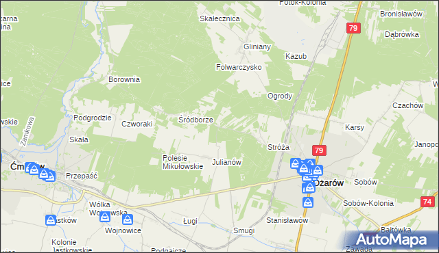 mapa Wojciechówka gmina Ożarów, Wojciechówka gmina Ożarów na mapie Targeo