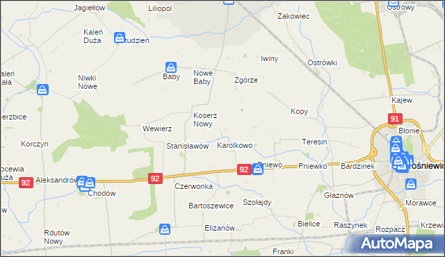 mapa Wojciechowo gmina Chodów, Wojciechowo gmina Chodów na mapie Targeo