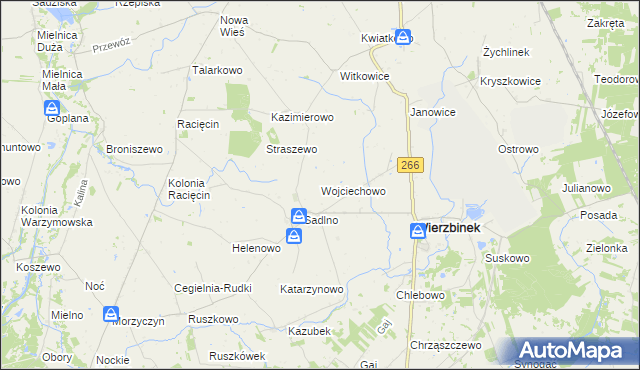 mapa Wojciechowo gmina Wierzbinek, Wojciechowo gmina Wierzbinek na mapie Targeo