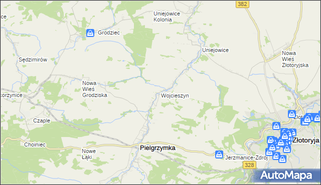 mapa Wojcieszyn gmina Pielgrzymka, Wojcieszyn gmina Pielgrzymka na mapie Targeo