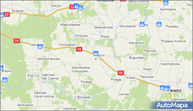 mapa Wójcin gmina Paradyż, Wójcin gmina Paradyż na mapie Targeo