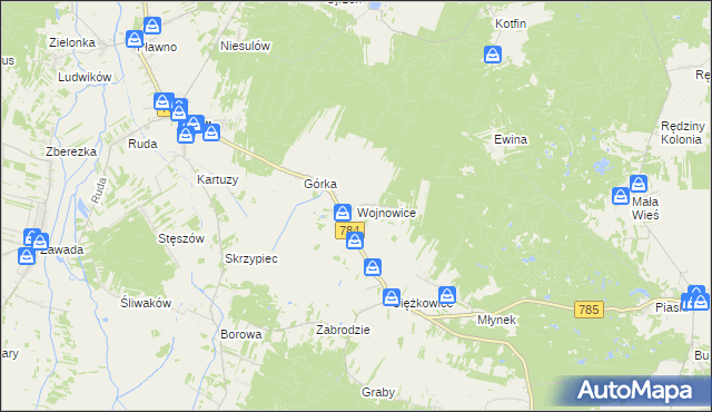 mapa Wojnowice gmina Gidle, Wojnowice gmina Gidle na mapie Targeo