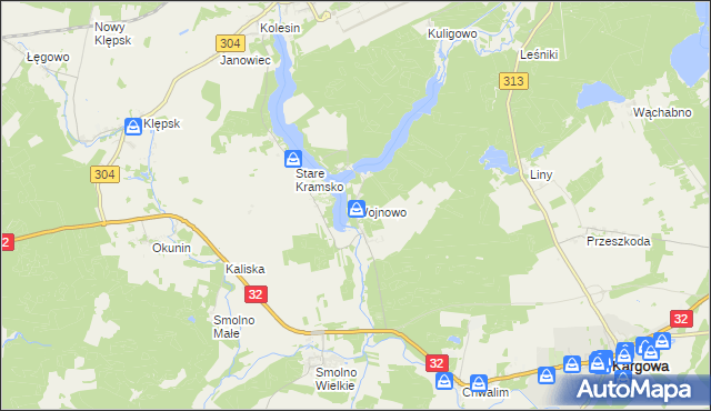 mapa Wojnowo gmina Kargowa, Wojnowo gmina Kargowa na mapie Targeo