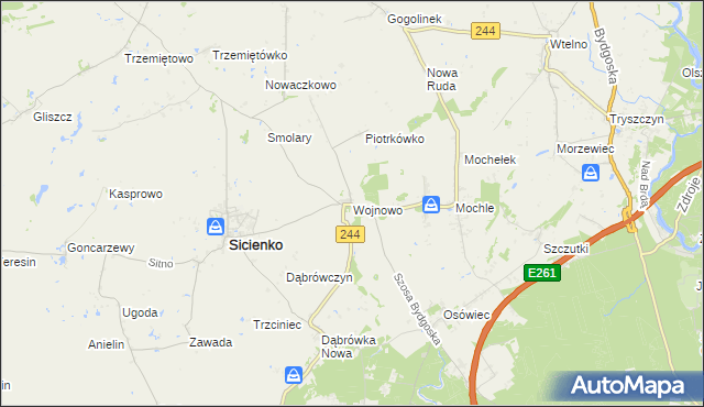 mapa Wojnowo gmina Sicienko, Wojnowo gmina Sicienko na mapie Targeo