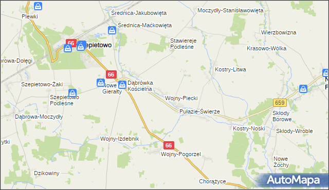 mapa Wojny-Piecki, Wojny-Piecki na mapie Targeo