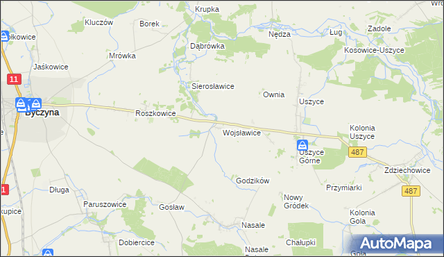 mapa Wojsławice gmina Byczyna, Wojsławice gmina Byczyna na mapie Targeo
