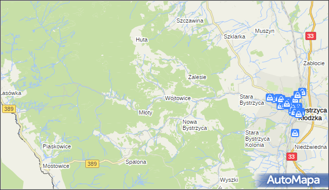 mapa Wójtowice gmina Bystrzyca Kłodzka, Wójtowice gmina Bystrzyca Kłodzka na mapie Targeo