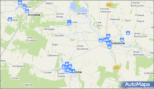 mapa Wola Burzecka, Wola Burzecka na mapie Targeo