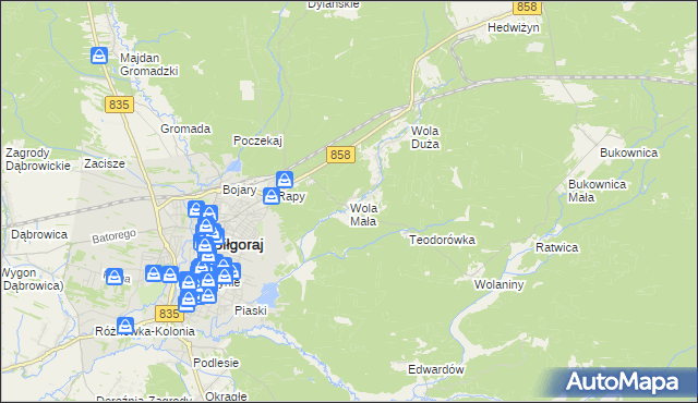 mapa Wola Mała gmina Biłgoraj, Wola Mała gmina Biłgoraj na mapie Targeo