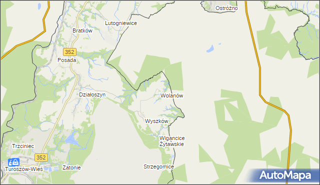 mapa Wolanów gmina Bogatynia, Wolanów gmina Bogatynia na mapie Targeo