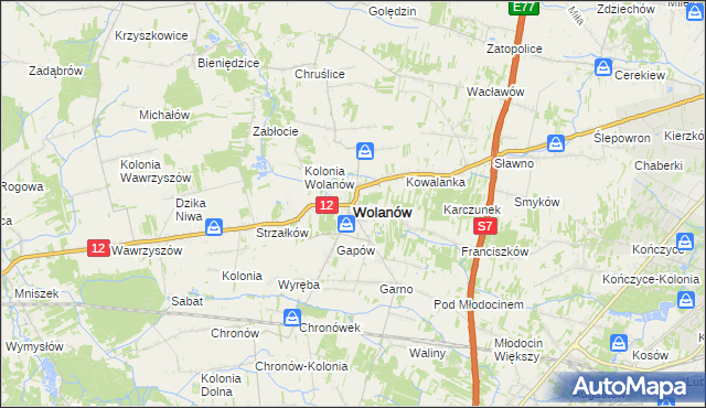 mapa Wolanów powiat radomski, Wolanów powiat radomski na mapie Targeo