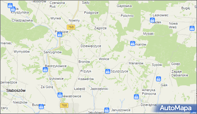 mapa Wolica gmina Działoszyce, Wolica gmina Działoszyce na mapie Targeo