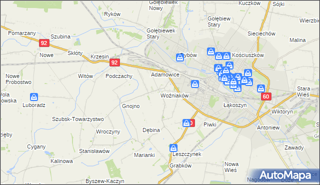 mapa Woźniaków, Woźniaków na mapie Targeo