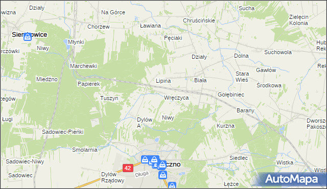mapa Wręczyca gmina Pajęczno, Wręczyca gmina Pajęczno na mapie Targeo