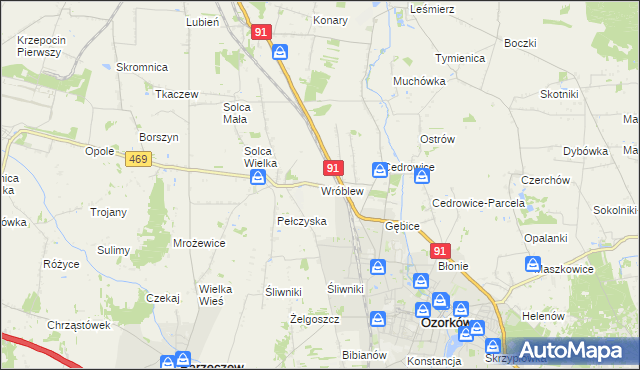 mapa Wróblew gmina Ozorków, Wróblew gmina Ozorków na mapie Targeo