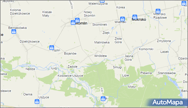 mapa Wróblew gmina Skomlin, Wróblew gmina Skomlin na mapie Targeo