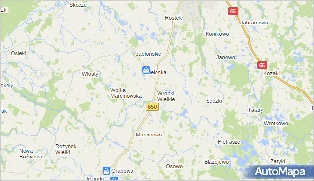 mapa Wronki Wielkie, Wronki Wielkie na mapie Targeo