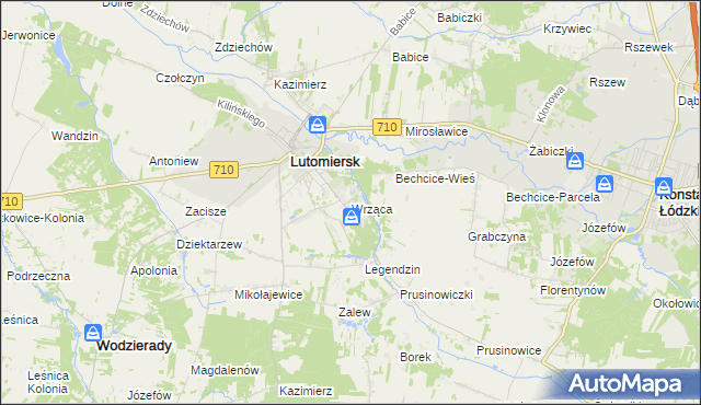 mapa Wrząca gmina Lutomiersk, Wrząca gmina Lutomiersk na mapie Targeo